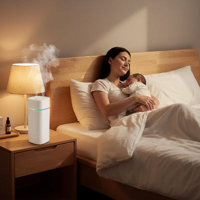Humidificateur air chambre | TourelleBlanche™ : dodo dans les bras de maman au lit