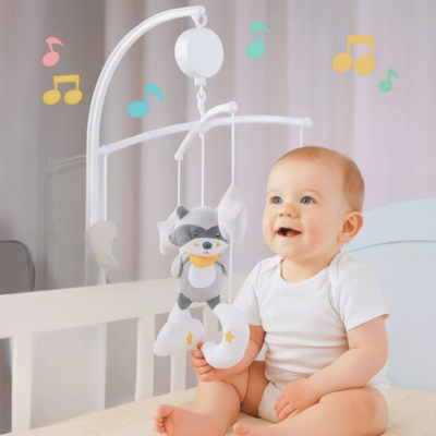 Mobile musical bébé éducatif pour berceau | Raton Laveur Éveil cognitif