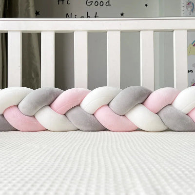 Tour de lit tressé- |INSÜLAR|- gris-blanc rose