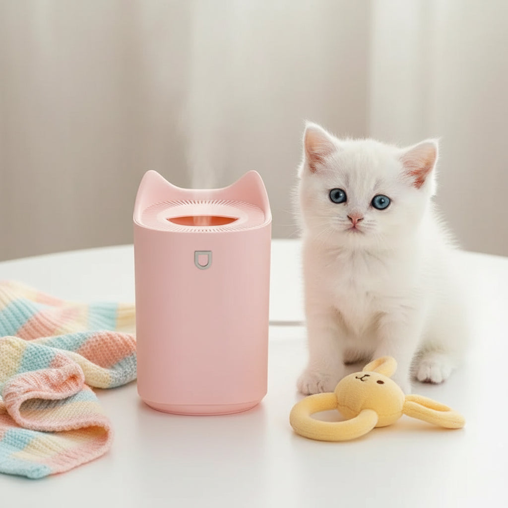 Humidificateur d'air bebe grande capacité | Oreilles de chat – avec bébé chat - Rose