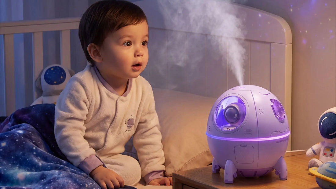 Humidificateurs ultrasoniques bébé vapeur froide rose et mauve - La pouponnette