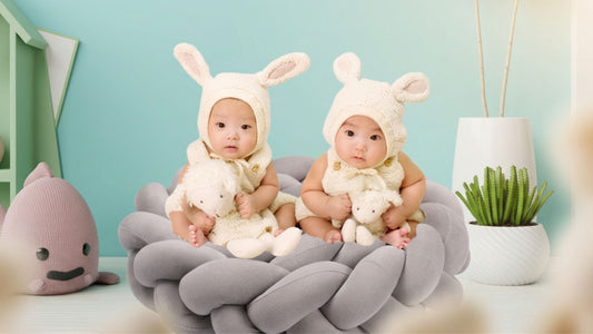 Tresse de lit bébé grise avec jumeaux - La pouponnette