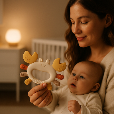 Anneau De Dentition Silicone Doux Bébé | Petit Crabe Des Neiges apaisaant