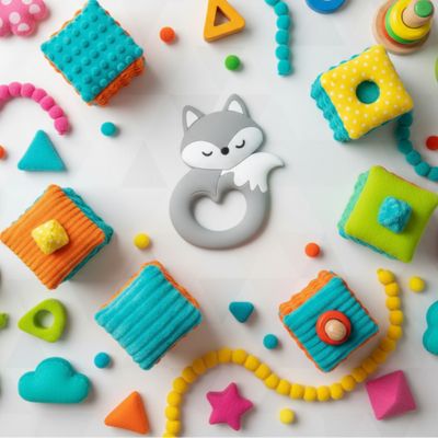 Anneau de Dentition Bébé Silicone Sans BPA | Renard multisensoriel