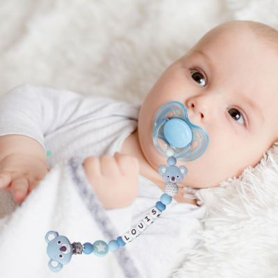 Attache-sucette personnalisée bébé boulier silicone bleu | TYRY.HU –Sécuritaire