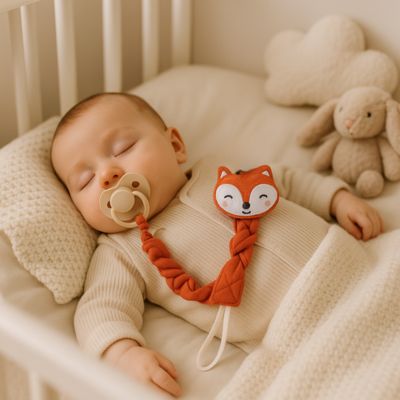 Attache sucette ruban tétine | Renard Curieux apaisante