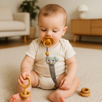 Attache sucette ruban tétine | Éléphant Dodu design attirant