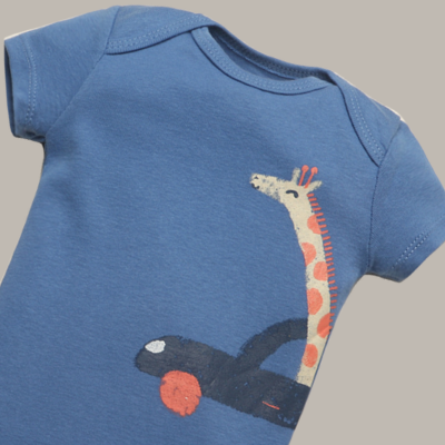 Body manches courtes bebe LaBarboteuse™ bleu, couture impeccable