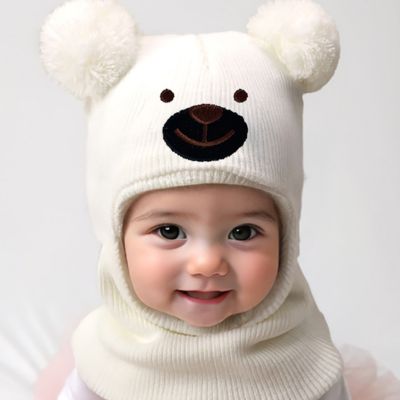 Cagoule bebe blanc ourson souriant