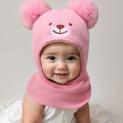 Cagoule bebe rose ourson sur tête