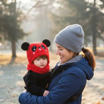 Cagoule bebe rouge dans bras de maman