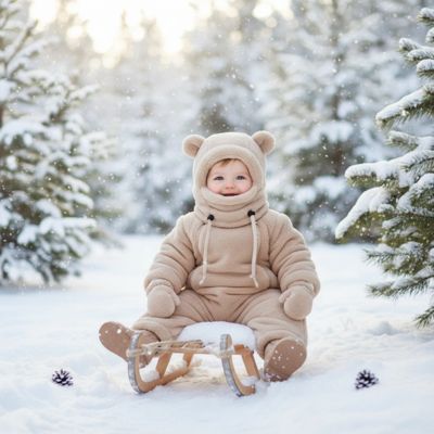 
Cagoule pour bebe beige chaude enfant sur traîneau
