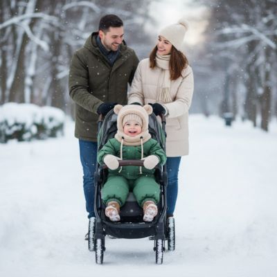 Cagoule pour bebe beige stylé enfant et parents en sortie hivernale