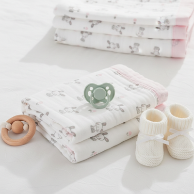 Couverture bébé d'emmaillotement bambou | Mousseline™ - Lapin