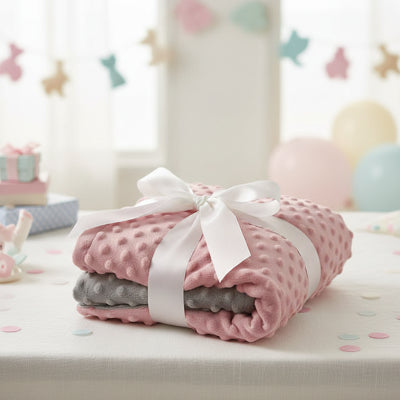 Couverture bébé d'emmaillotement grise et rose | BubbleBlanket™ – Cadeau parfait baby shower