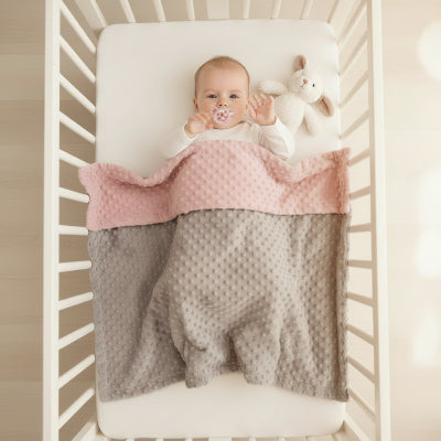 Couverture bébé d'emmaillotement grise et rose | BubbleBlanket™ – doublée