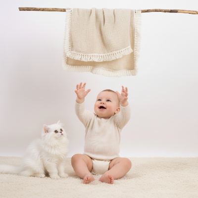 Couverture bébé en mousseline beige | La Mignonnette™ – Compagnon au quotidien