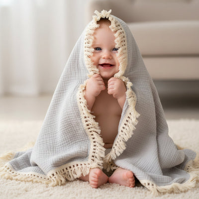 Couverture bébé en mousseline bleue | La Mignonnette™ – Thermique quatre saisons
