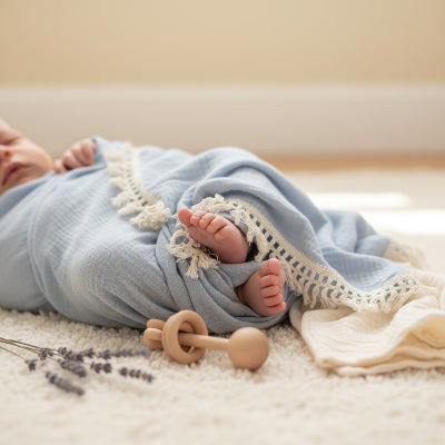 Couverture bébé en mousseline bleue | La Mignonnette™ – Ultra-douce