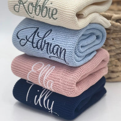 Couverture bebe personnalisée - |LuckyHui|- Tricotée