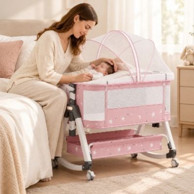 Lit d'appoint compact pour bébé étoile | BabyBedMobile™ – Maman berçant son bébé tendrement pour la sieste