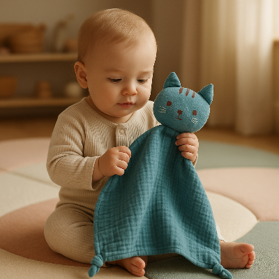 Doudou bebe-|ServietteMoussseline|-Réconfortant