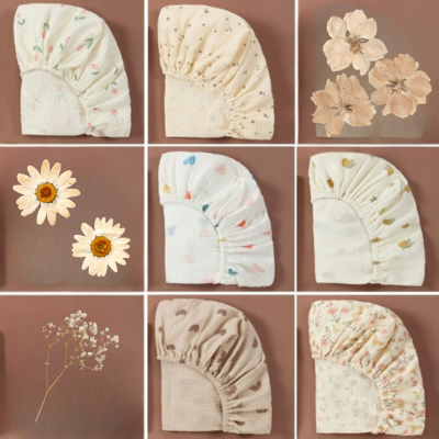 Drap-housse pour bébé Gaze de coton imprimé ajusté