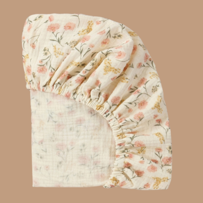Drap-housse pour bébé Gaze de coton imprimé fleur rose