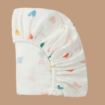 Drap-housse pour bébé naissant couffin - Gaze de coton imprimé cœur
