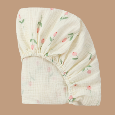 Drap-housse pour bébé naissant couffin - Gaze de coton imprimé fleuron