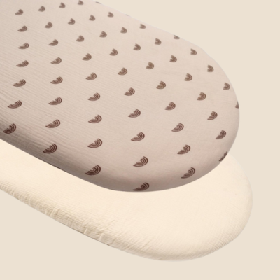Drap housse pour bebe gaze de coton respirant | 2 pièces – Arc-en-ciel brun