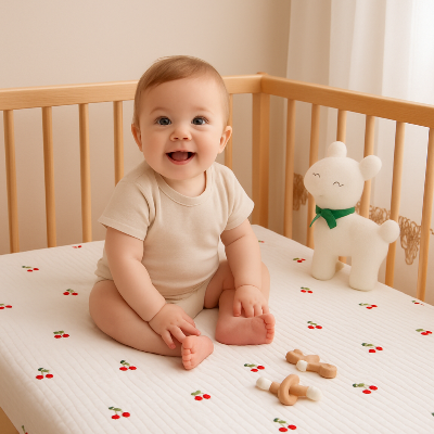 Drap lit bebe coton bio | Cassis éveil des sens
