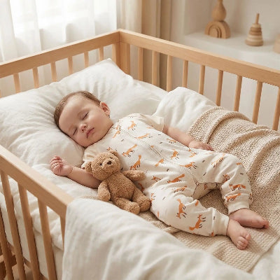 Grenouillère pour bebe Renards Ti-Minois™ – bébé dormant paisiblement