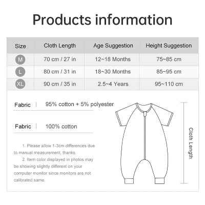 Grenouillère pour bebe Renards Ti-Minois™ – dimensions produit