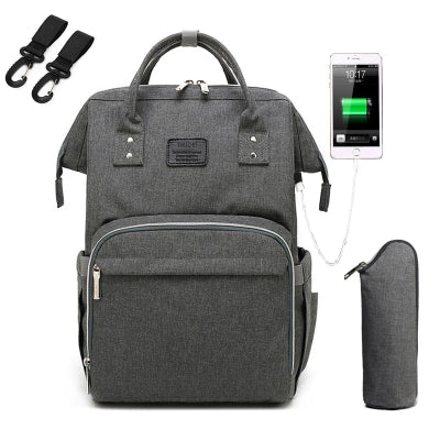 Sac à dos à Langer Multifonction | NomadeParent™ USB gris foncé