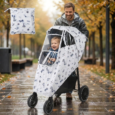 Housse de pluie universelle poussette Espace – Bébé en promenade au parc avec papa