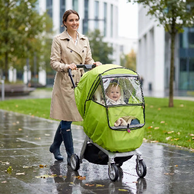 Housse de protection pour poussette 4 saisons unicolore vert – Promenade sous la pluie avec maman