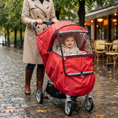 Housse de protection pour poussette 4 saissons Unicolore rouge – bébé protégé de la pluie