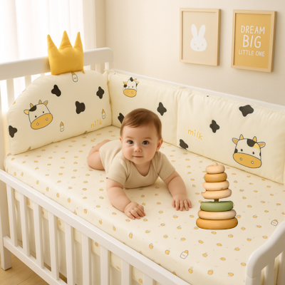 Linge de lit bébé 5 pièces DouxSommeil™ | Vache – Protecteur