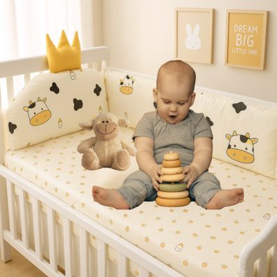 Linge de lit bébé 5 pièces DouxSommeil™ | Vache – Stimulant