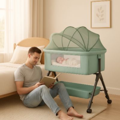 Lit d'appoint compact pour bébé vert | SommeilProche™ – Allié de papa au quotidien avec bébé 