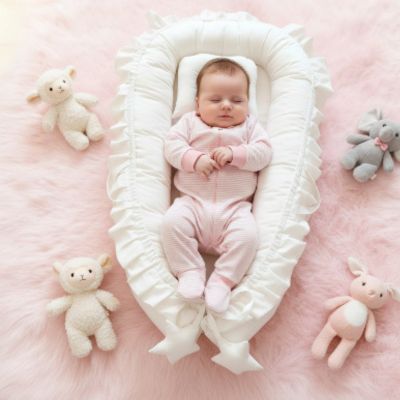 Lit de relaxation portable à volants | Froufrou – Bébé calme dans le cocon blanc