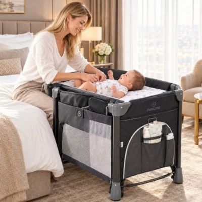 Lit de voyage bébé 4 en 1 pliable | Le multifonctionnel – Changement de couche sur la table à langer incluse
