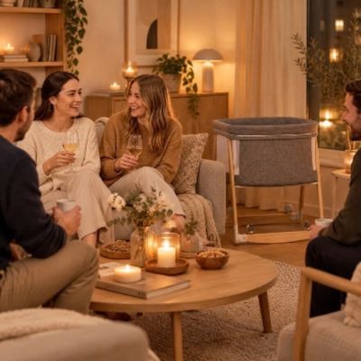 Lit de voyage bébé à bascule | FaitDodo™ – Lit qui se fond dans le décor lors d'un souper entre amis