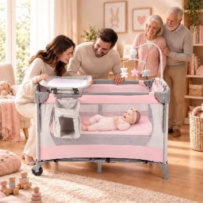 Lit de voyage bebe multifonctionnel | Rose – Plait a toute la famille en visite