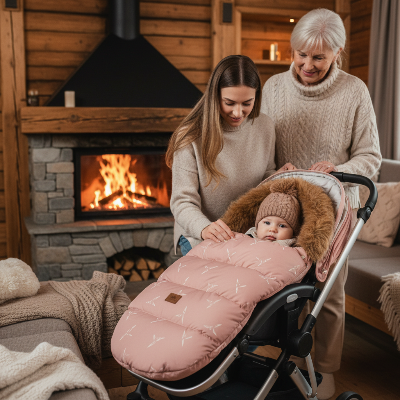 Maman qui prépare bébé à aller à l'extérieur du chalet