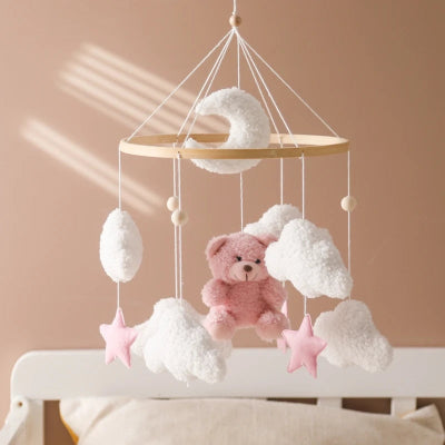 Mobile bebe Bois stimulant et Doux | Ourson Pinky™ rose