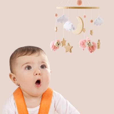 Mobile lit bébé | Mouton rose-Éveil sensoriel