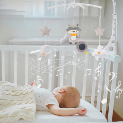 Mobile musical bébé éducatif pour berceau | Raton Laveur éveil sonore