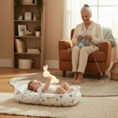 Nid bebe de voyage léger | Astre céleste – Grand-mère qui regarde son petit-fils en période d'éveil